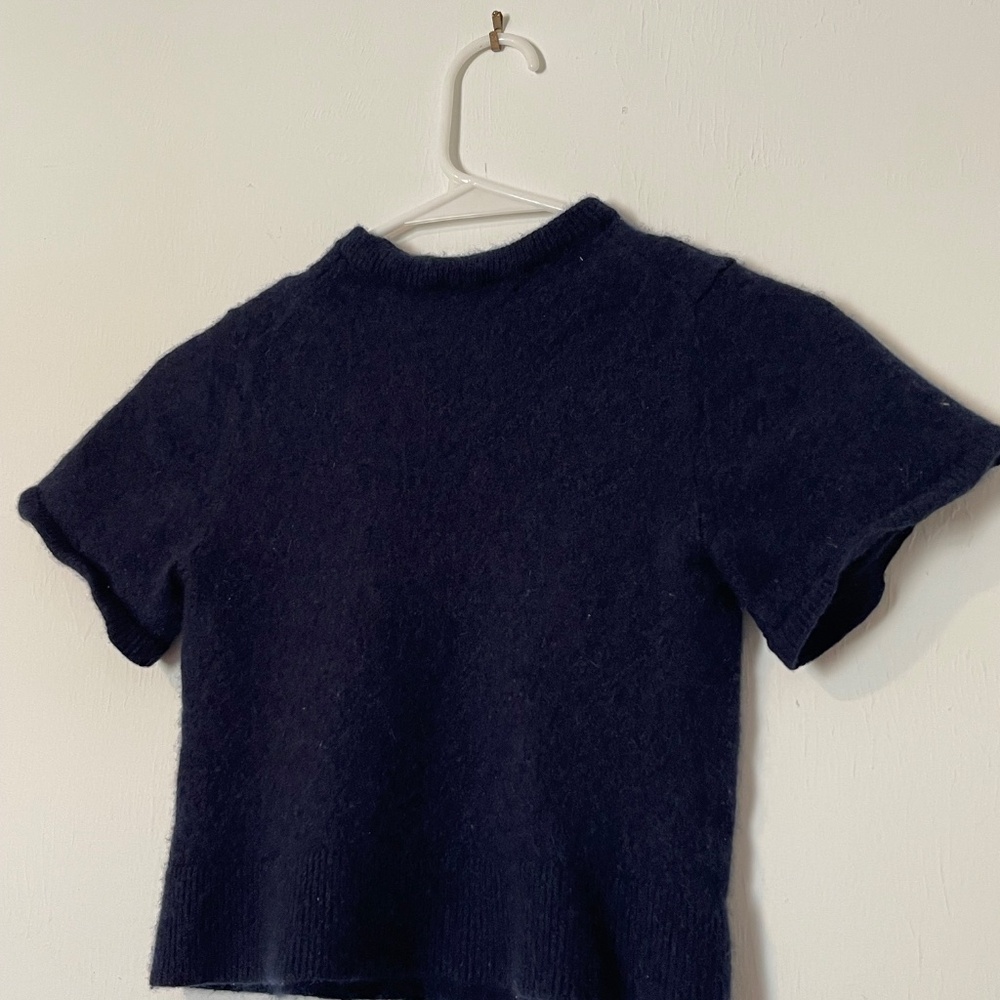 BR 90s Y2K 100% Cashmere Navy Short Sleeve Knit Sweater XXS Luxe Minimalist - Picture 3 of 4